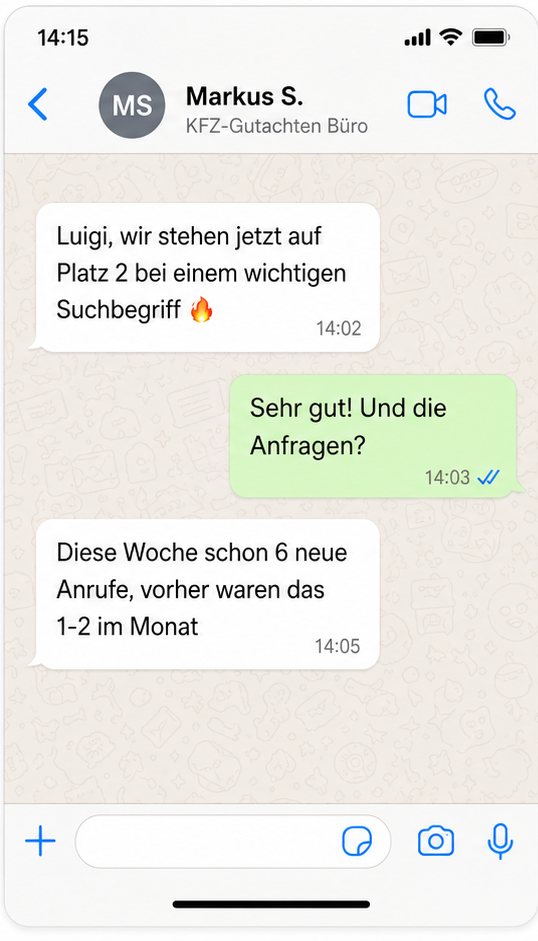 WhatsApp Nachricht von Markus S., KFZ-Gutachten Büro