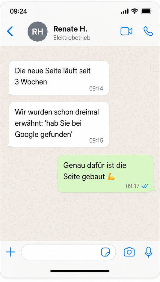 WhatsApp Nachricht von Renate H., Elektrobetrieb