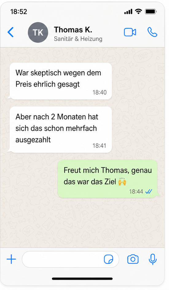 WhatsApp Nachricht von Thomas K., Sanitär & Heizung